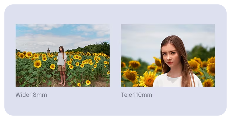 Sony E PZ 10-20mm F4 G Lens sample image comparison of brown haired woman wearing white t shirt standing in field of sunflowers